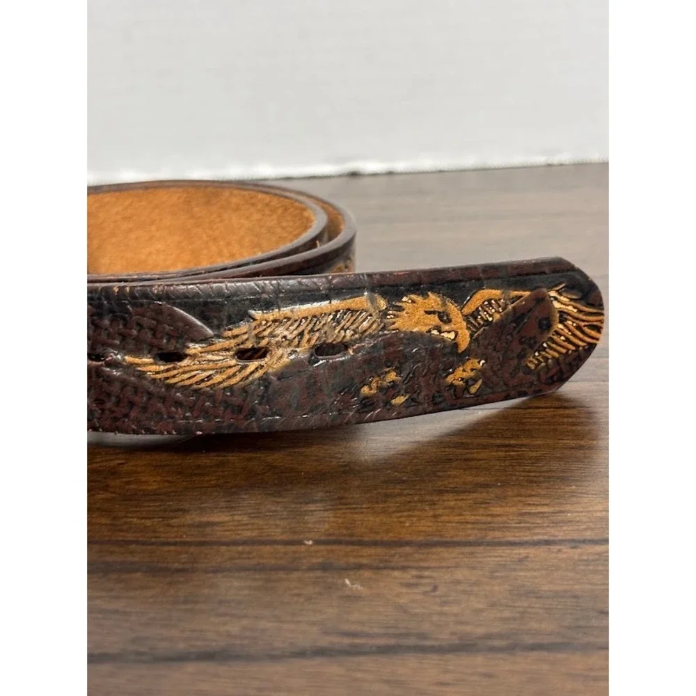 Wrangler Mens Brown Leather Embossed Eagle Western Belt Size 38 MBLT 08713A-11F